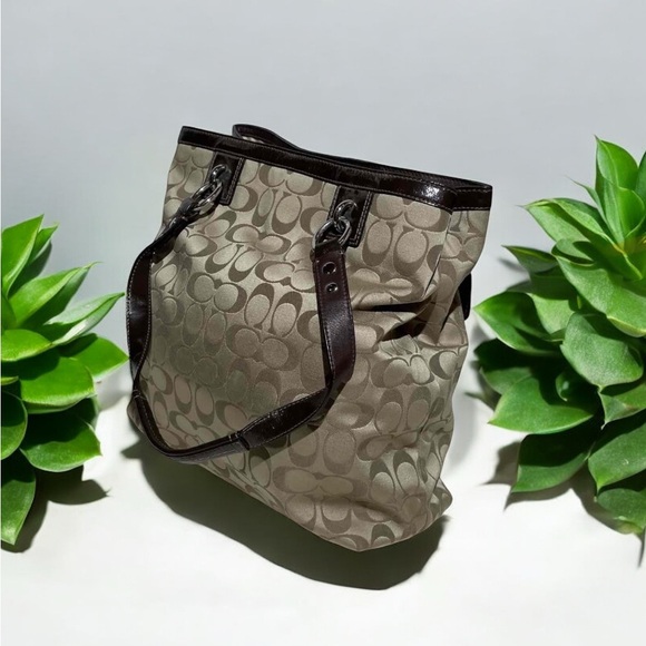 Coach Tan and Black Signature Tote Bag - Picture 2 of 5